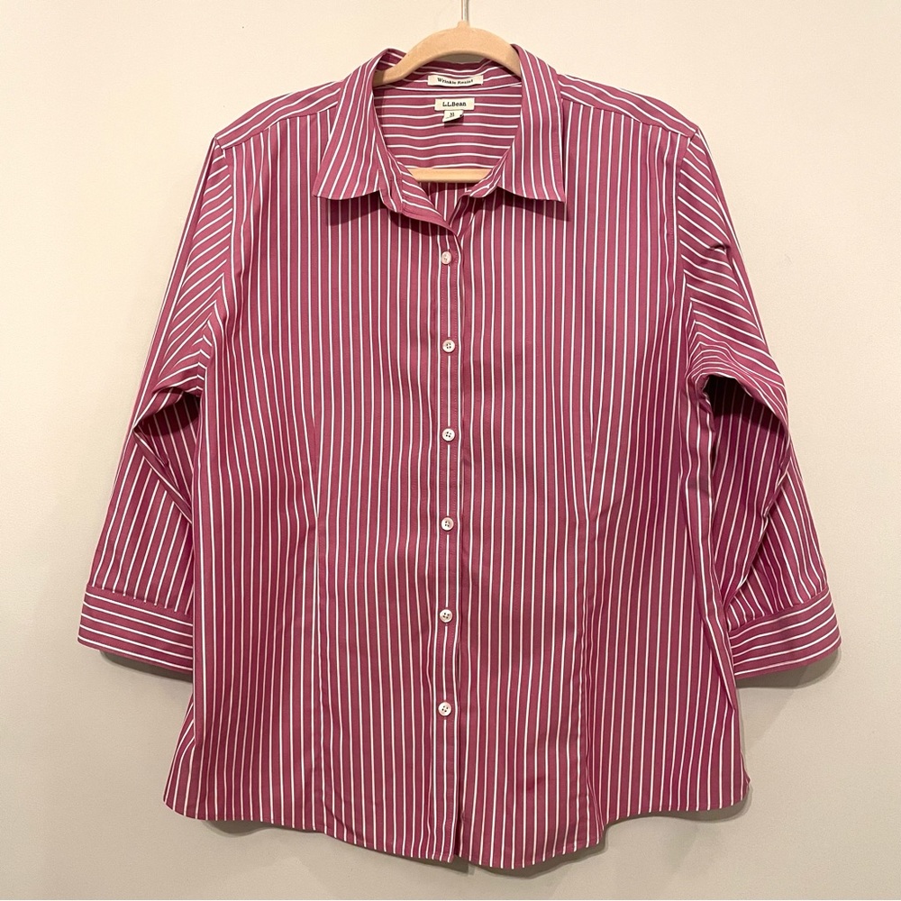 L.L. Bean Women's Red Striped Button Down Shirt